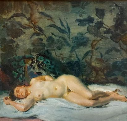 null Theodor BAIERL (1881 – 1932)
Le repos du modèle dans l'atelier du peintre
Huile...