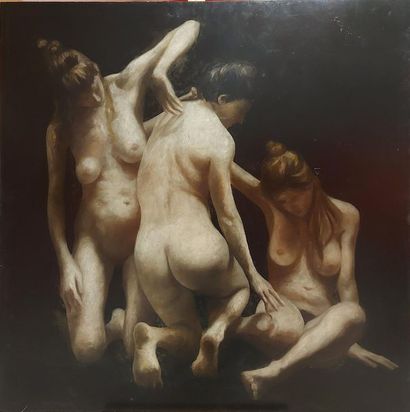 null Robin GOLDRING ( born in 1963 ). Bathers, 2012. Oil on panel signed and dated...