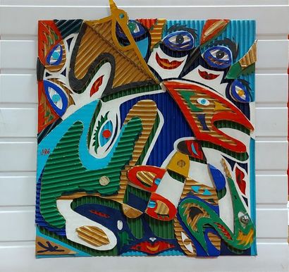 null J. RO, Guadeloupean school, 20th. Foufou Gongon. Mixed media (acrylic, collages,...