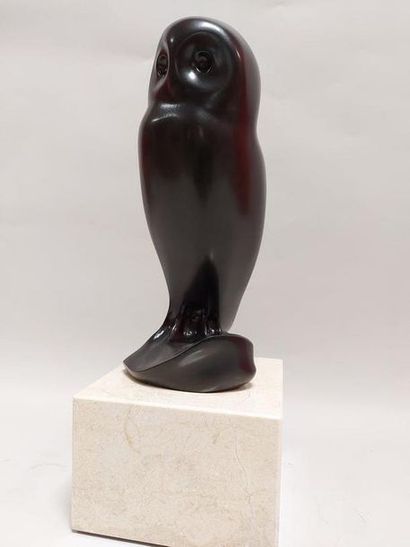 null According to François POMPON (1855-1933). The owl. Bronze multiple with black...
