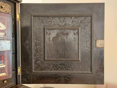 null IMPORTANT Epoque CABINET LOUIS XIII in carved ebony, engraved ebony and blackened...