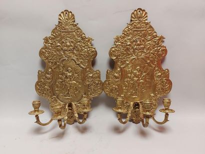 null Pair of 18th century style bronze 3-light Sconces depicting Diana and a deer...
