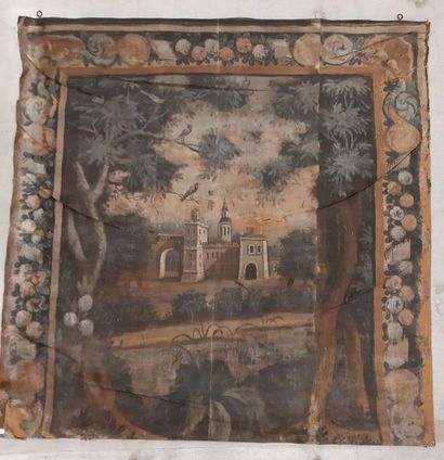 null DETREMPED PAINTING in imitation of Aubusson tapestries with 18th century factory...
