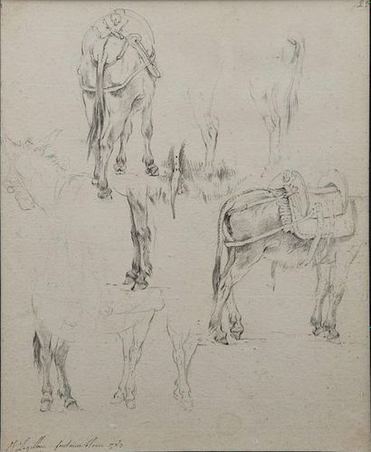 null Jean-François LEGILLON (1739 - 1797)
Two sheets of horse studies, 1783
Black...