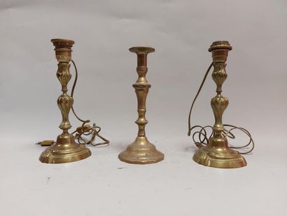 null Lighting. Pair of bronze torches in rocaille style (height: 26 cm), brass torch...