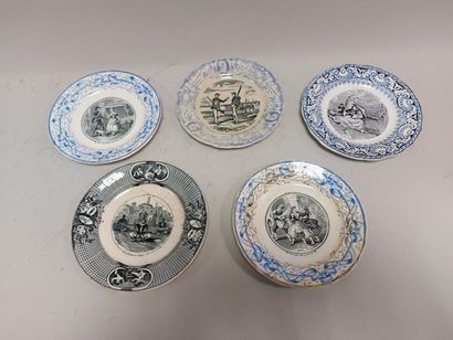 null 5 19th century fine earthenware plates: 3 from Jules Vieillard in Bordeaux,...