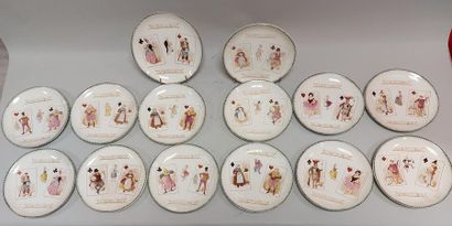 null HIPPOLYTE BOULENGER at Choisy-le-Roi, 19th. SUITE of 14 fine earthenware PLACES...