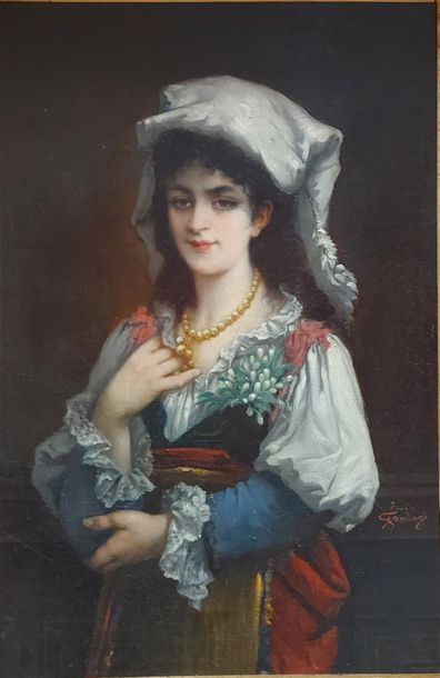 null Emile GAMBOGI (1819-1895)
Young Italian peasant girl
Oil on canvas signed down...