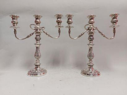 null CHRISTIAN DIOR. Pair of 3-light Regency style Candelabra in silver plated metal....