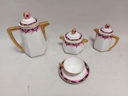 null Lucien MICHELAUD in Limoges, ep Art Deco. Tea service in enamelled and gilded...
