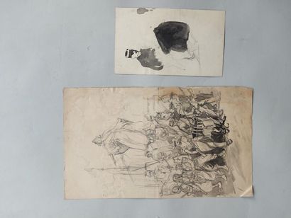 null Militaria. Circa 1900. 2 portraits with sketch on one back (17 x 10 and 20 x...