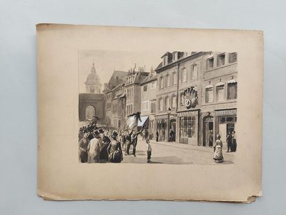 null Paul DESTEZ (1851-1919). 2 scenes Troubadour / 2 scenes showing a funeral tribute...