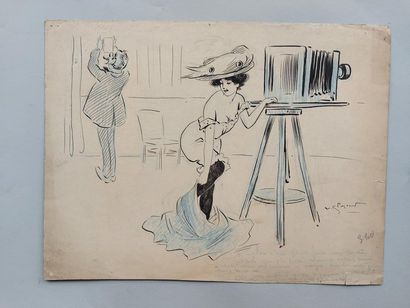 null Victor SPAHN, active around 1900-1920. The photo shoot. India ink and blue pencil...