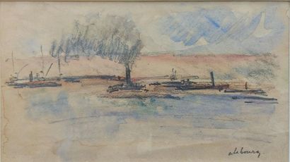 null Albert LEBOURG (1849- 1928)
Barge on the Seine near Rouen 
Watercolour signed...