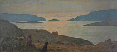 null Jean-Francis AUBURTIN (1866-1930). Le soir ou grand paysage à Goulphar (Belle-Ile)....