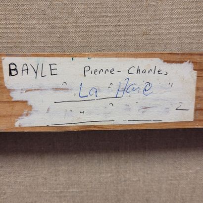 null Pierre Charles BAYLE (né en 1935). Concours hippique, le saut de haie. Huile...