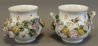 PORCELAIN of BERLIN. Pair of porcelain flowerpots...
