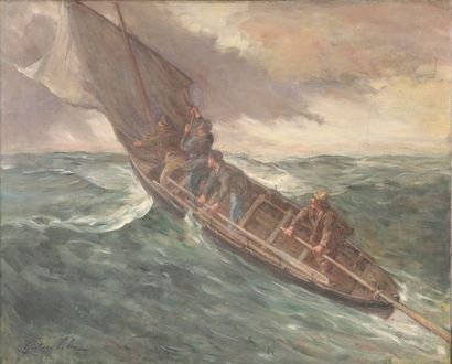 Gustave COLIN (1828-1910). Tempête en mer....
