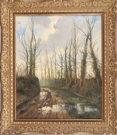 null QUENEE, 20th century French school. The brook. Oil on canvas signed lower left....