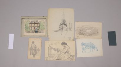 null Jean SORLAIN dit Paul DENARIE (1859-1942). 34 drawings: charcoal, graphite,...