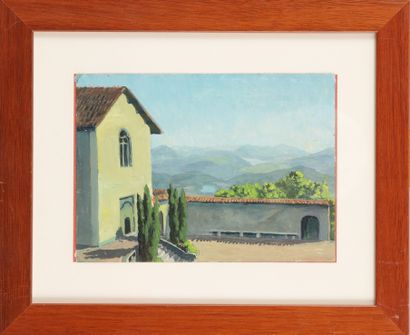 null THREE VIEWS of BIGARIO in oil on paper (16 x 22 cm), oil on canvas board featuring...
