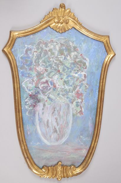 null 20th century FRENCH SCHOOL. Vase of flowers. Gouache monogrammed "J" lower right....