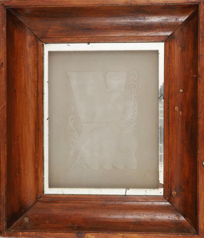 null Glass MIRROR with acid-etched decoration of a woman in front of her mirror....
