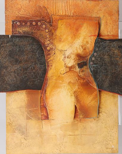 null Jacques VAN DER VAEREN (1939-2004). Harmonie, 2000. Relief on wood and oil signed,...