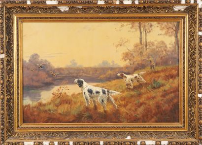 null R. de GEX, 20th century French school. Duck hunting. Oil on canvas signed lower...