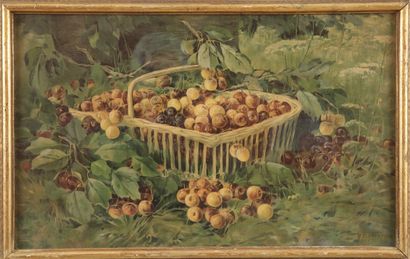 null Lot comprising two chromolithographs: fruit basket (35 x 57 cm) and small gardener...