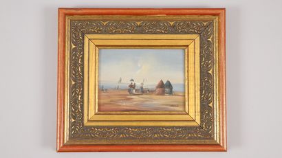 null 20th century French school. Beach in Normandy. Oil on panel signed lower right....
