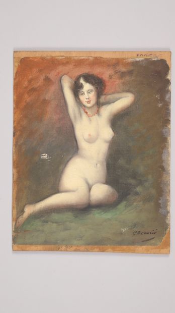 null Jean SORLAIN dit Paul DENARIE (1859-1942). Nude with Coral Necklace. Oil on...