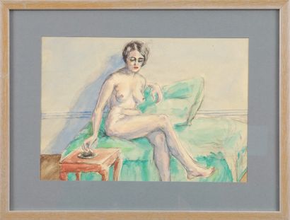 null Nude woman in watercolor. 20th century. 20 x 30 cm // G. MATERNE, French school,...