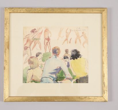 null Louis AUBREE (1906-1991). Watercolor of swimmers located in Chevreuse and dated...
