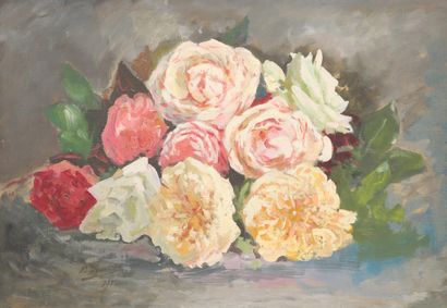 null Jean SORLAIN dit Paul DENARIE (1859-1942). Throwing Roses, 1935. Oil on cardboard...