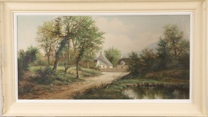 null ROBERTY, French school XIX-XXth. The pond. The river. Pair of oils on canvas...