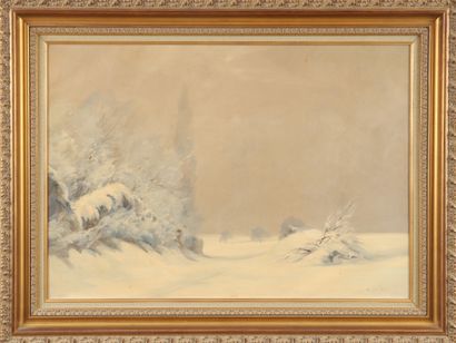 Raymond QUIBEL (1883-1978). Paysage de neige....