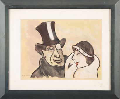 null HOHERBAUM, 20th century modern school. The Elegants. Charcoal and pastel signed...