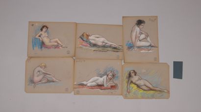 null Jean SORLAIN dit Paul DENARIE (1859-1942). Approx. 50 nude drawings on tinted...