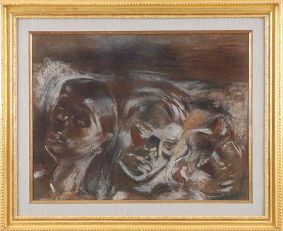 null Ecole moderne XXème. Expressive Heads, 1924. Pastel monogrammed "A.L." and dated...