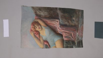 null Jean SORLAIN dit Paul DENARIE (1859-1942). La sieste. Oil on canvas (not stretched...