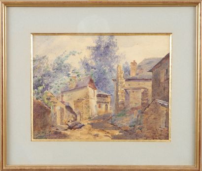 null Blanche ODIN (1865-1957). Mountain village. Watercolor signed and located lower...