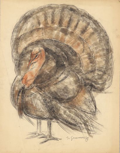 null Sam GRANOVSKY (1889-1942). The turkey. Charcoal and pastel signed lower right....