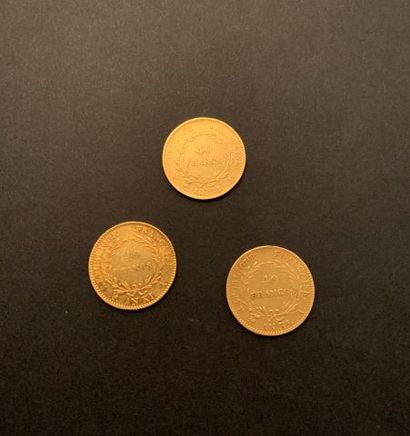 null 
Trois pièces 40 Francs OR BONAPARTE PREMIER CONSUL AN XI Paris.



Lot vendu...