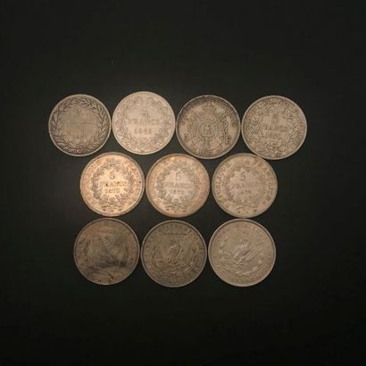 null 
Dix pièces 5 Francs ARGENT




LOUIS PHILIPPE 1831 ET 1845, CÉRÈS 1850 PARIS,...