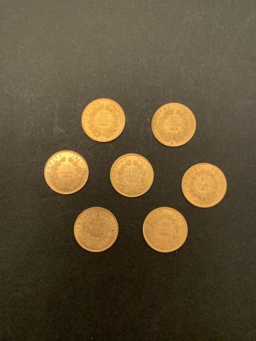 null 
Seven pieces 10 Francs GOLD NAPOLEON III BARE HEAD.



Lot sold on designation...