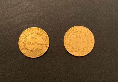 null 
Deux pièces 20 Francs OR NAPOLÉON Ier EMPREUR AN 13 Paris et 1806 Paris.



Lot...