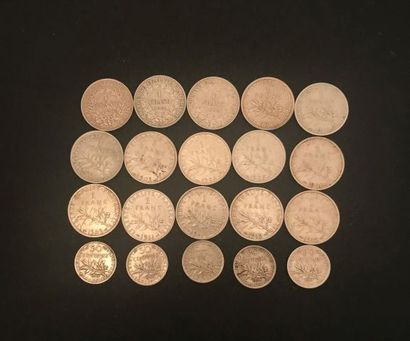 
Quinze pièces Franc ARGENT CÉRÈS (3) ET...