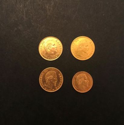 
Four coins 5 Francs GOLD NAPOLEON III BARE...