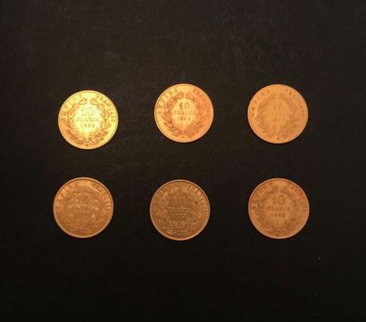 null 
Six pieces 10 Francs GOLD NAPOLEON III LAURED HEAD.



Lot sold on designation...